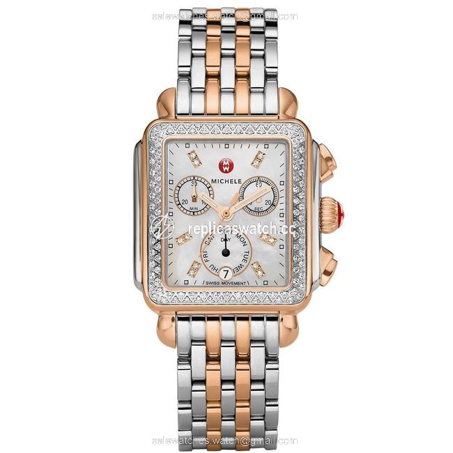 Michele Two Tone Deco Diamond 18k Rose Gold Mww06p000232 Watch Michele Two Tone Deco Diamond 18k Rose Gold Mww06p000232 Watch