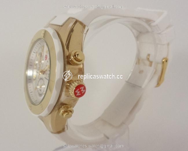 Michele White/Gold Jelly Mww12f000077 Womens Bean Chrono Tone Silicon Bracelet New Watch Michele White/Gold Jelly Mww12f000077 Womens Bean Chrono Tone Silicon Bracelet New Watch