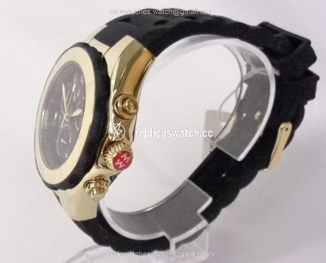 Michele Black/Gold Jelly Mww12f000007 Womens Bean Chrono Plated Silicon Bracelet New Watch Michele Black/Gold Jelly Mww12f000007 Womens Bean Chrono Plated Silicon Bracelet New Watch