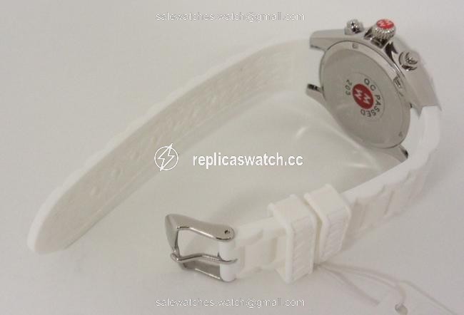 Michele White/Silver Jelly Mww12f000032 Womens Bean Chrono Tone Silicon Bracelet New Watch Michele White/Silver Jelly Mww12f000032 Womens Bean Chrono Tone Silicon Bracelet New Watch