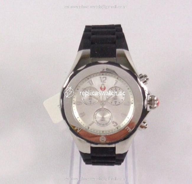Michele Black/Silver Jelly Mww12f000033 Womens Bean Chrono Tone Silicon Bracelet New Watch Michele Black/Silver Jelly Mww12f000033 Womens Bean Chrono Tone Silicon Bracelet New Watch