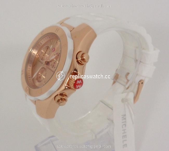 Michele Rose Gold/White Jelly Mww12f000030 Tone Dial Silicon Watch Michele Rose Gold/White Jelly Mww12f000030 Tone Dial Silicon Watch