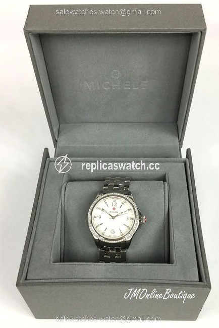Michele Silver Mww29a000005 Round Diamond Belmore Ss 795 New Watch Michele Silver Mww29a000005 Round Diamond Belmore Ss 795 New Watch