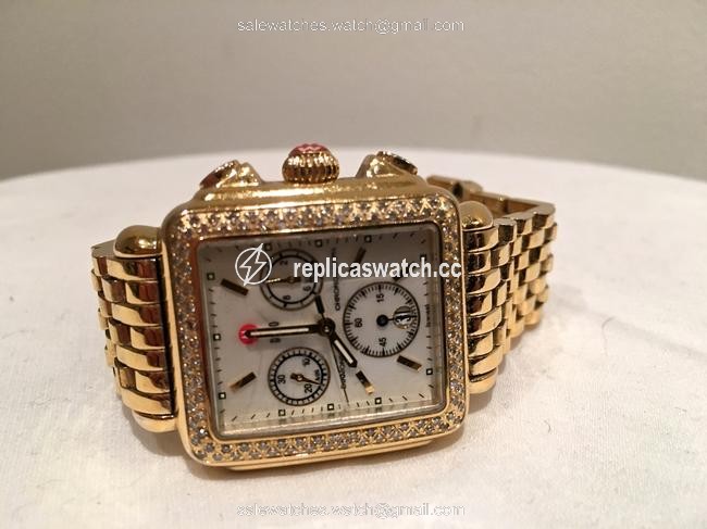 Michele Gold Tone Signature Deco Diamond Diamond Dial Watch Michele Gold Tone Signature Deco Diamond Diamond Dial Watch