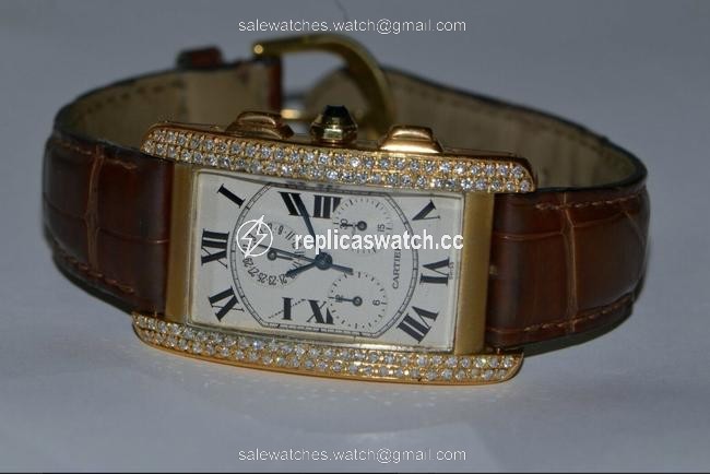 Cartier Tank Americaine American Chronograph 18k Solid Gold Diamond Watch Cartier Tank Americaine American Chronograph 18k Solid Gold Diamond Watch