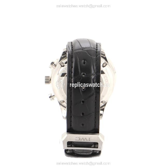 IWC Black Portugieser Chronograph Stainless Steel and Alligator Watch IWC Black Portugieser Chronograph Stainless Steel and Alligator Watch