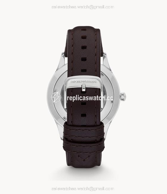 Emporio Armani Silver/Brown Ar1946 Mens Dark Leather 43mm Watch Emporio Armani Silver/Brown Ar1946 Mens Dark Leather 43mm Watch