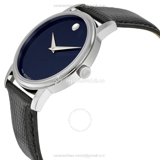 Movado Black Lizard Grain Leather Strap Blue Dial Museum Classic 2100007 Swiss Watch Movado Black Lizard Grain Leather Strap Blue Dial Museum Classic 2100007 Swiss Watch