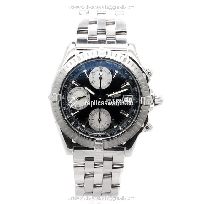Breitling Silver Black Stainless Steel Chronomat Dial Mens Chornogrpah Watch Breitling Silver Black Stainless Steel Chronomat Dial Mens Chornogrpah Watch