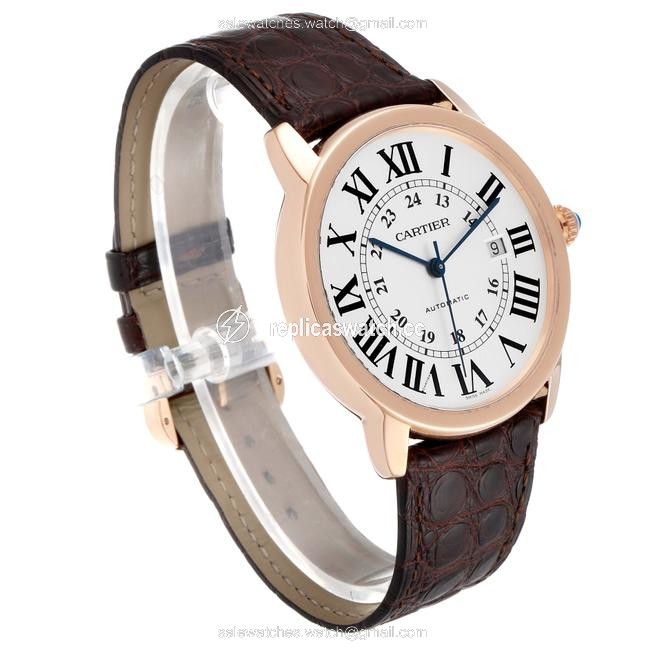 Cartier Silvered Box XL Ronde Solo Rose Gold Steel Mens W6701009 Papers Watch Cartier Silvered Box XL Ronde Solo Rose Gold Steel Mens W6701009 Papers Watch