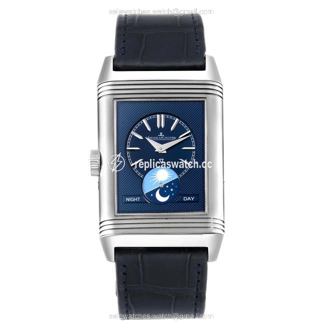 Jaeger-LeCoultre Blue and Silver Reverso Tribute Moon 216.8.d3 Q3958420 Papers Watch Jaeger-LeCoultre Blue and Silver Reverso Tribute Moon 216.8.d3 Q3958420 Papers Watch