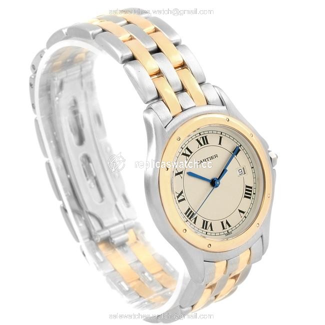 Cartier Silver Cougar Steel 18k Yellow Gold Unisex W35006b6 Watch Cartier Silver Cougar Steel 18k Yellow Gold Unisex W35006b6 Watch