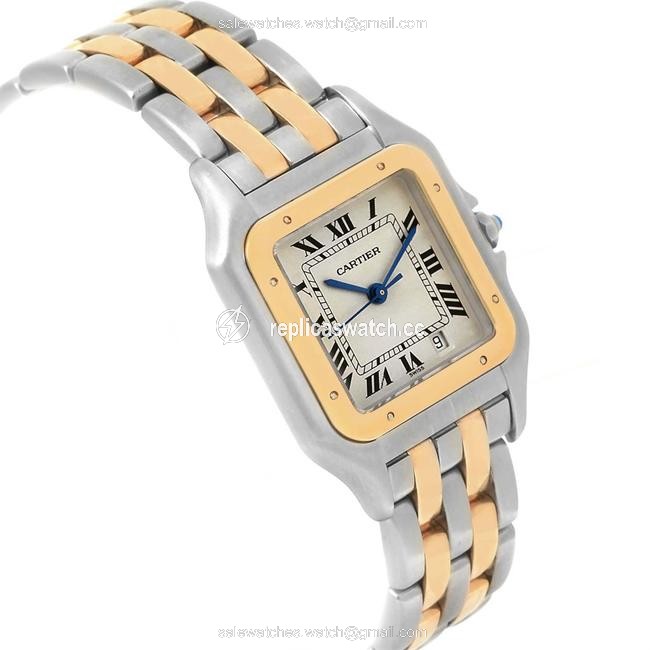 Cartier Silver Panthere Large Steel Yellow Gold Two Row Unisex W25028b8 Watch Cartier Silver Panthere Large Steel Yellow Gold Two Row Unisex W25028b8 Watch