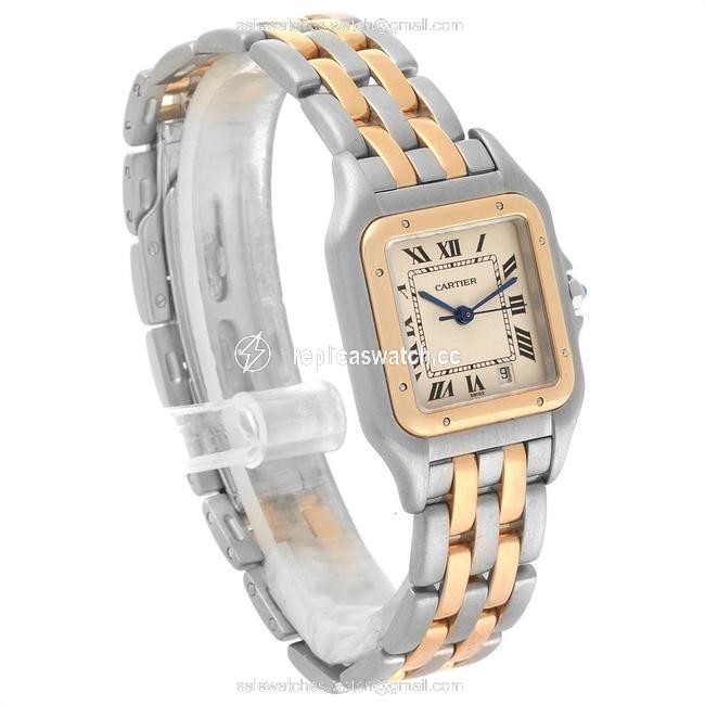 Cartier Silver Panthere Large Steel Yellow Gold Two Row Mens W25028b8 Watch Cartier Silver Panthere Large Steel Yellow Gold Two Row Mens W25028b8 Watch