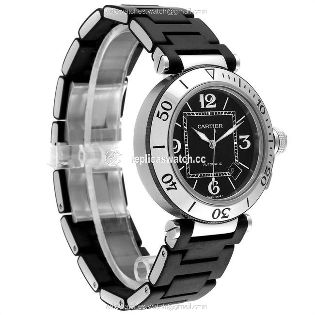 Cartier Black Pasha Seatimer Rubber Strap Steel Mens W31077u2 Watch Cartier Black Pasha Seatimer Rubber Strap Steel Mens W31077u2 Watch