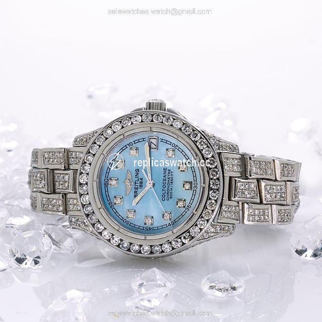 Breitling Blue and Silver Colt Oceane A57350 33mm Mother Of Pearl with 8.0ct Watch Breitling Blue and Silver Colt Oceane A57350 33mm Mother Of Pearl with 8.0ct Watch