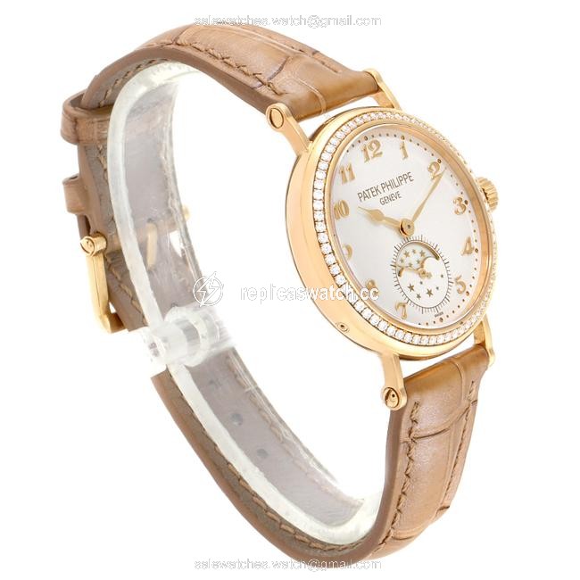 Patek Philippe Silver Calatrava Moonphase Yellow Gold Diamond Ladies Watch Patek Philippe Silver Calatrava Moonphase Yellow Gold Diamond Ladies Watch