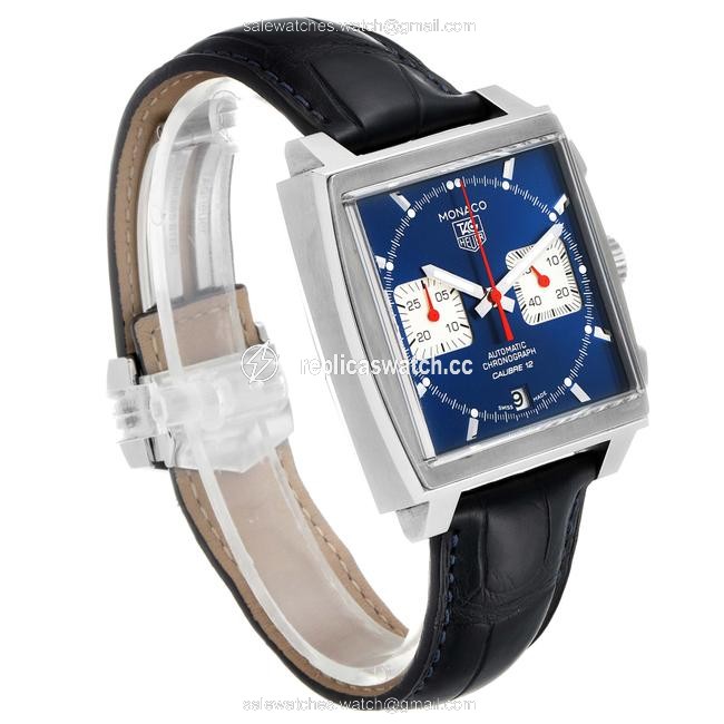 TAG Heuer Blue Monaco Calibre 12 Dial Black Strap Mens Caw2111 Watch TAG Heuer Blue Monaco Calibre 12 Dial Black Strap Mens Caw2111 Watch