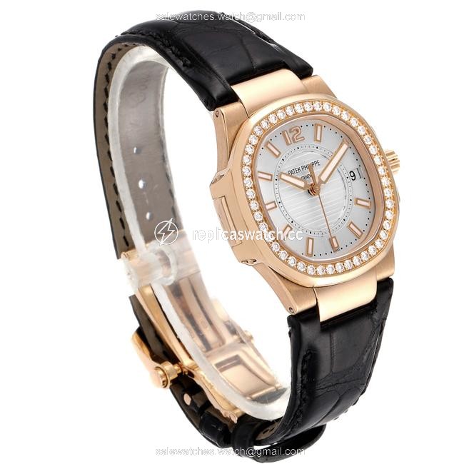 Patek Philippe Silver Nautilus Rose Gold Diamond Dial Ladies Watch Patek Philippe Silver Nautilus Rose Gold Diamond Dial Ladies Watch