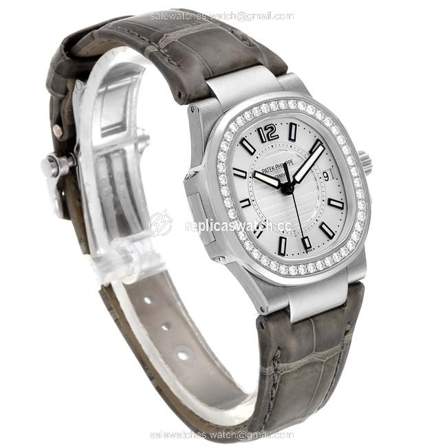 Patek Philippe Silver Nautilus White Gold Diamond Grey Strap Ladies Watch Patek Philippe Silver Nautilus White Gold Diamond Grey Strap Ladies Watch