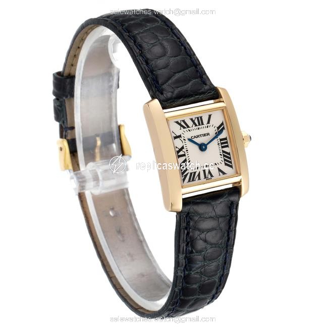 Cartier Silver Tank Francaise Yellow Gold Black Strap Ladies W5000256 Watch Cartier Silver Tank Francaise Yellow Gold Black Strap Ladies W5000256 Watch