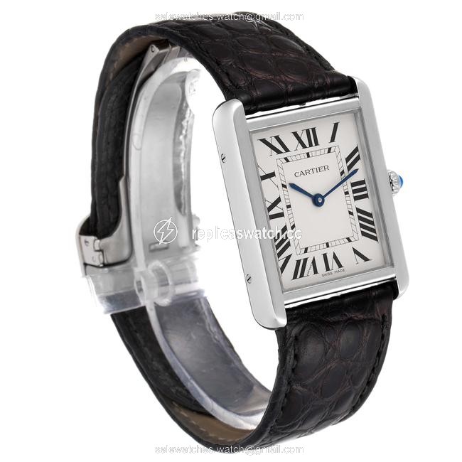 Cartier Silver Tank Solo Steel Dial Black Strap Unisex W1018355 Watch Cartier Silver Tank Solo Steel Dial Black Strap Unisex W1018355 Watch