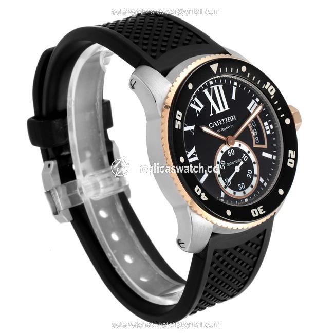 Cartier Black Box Calibre Diver Steel Rose Gold Mens W7100055 Papers Watch Cartier Black Box Calibre Diver Steel Rose Gold Mens W7100055 Papers Watch