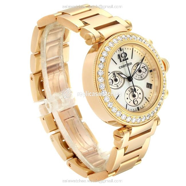 Cartier Mother Of Pearl Pasha Seatimer Chronograph Yellow Gold Diamond Wj130007 Watch Cartier Mother Of Pearl Pasha Seatimer Chronograph Yellow Gold Diamond Wj130007 Watch