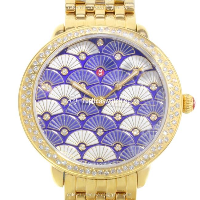 Michele Gold Serein Mid Stainless Blue Fan Diamond Mww21b000102 Watch Michele Gold Serein Mid Stainless Blue Fan Diamond Mww21b000102 Watch