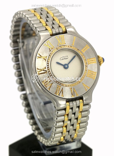 Cartier Stylish Stainless Steel Gold Tone Ladies Must De Wrist Watch Cartier Stylish Stainless Steel Gold Tone Ladies Must De Wrist Watch