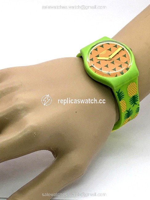 Swatch Ornge Yellow Green Pineapple Print Rubber Band Swiss Womens Watch Swatch Ornge Yellow Green Pineapple Print Rubber Band Swiss Womens Watch