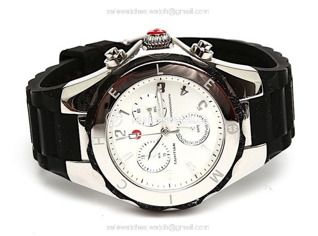 Michele Black Jelly Tahitian Silicone Stainless Steel Chronograph Mww12f000033 Watch Michele Black Jelly Tahitian Silicone Stainless Steel Chronograph Mww12f000033 Watch