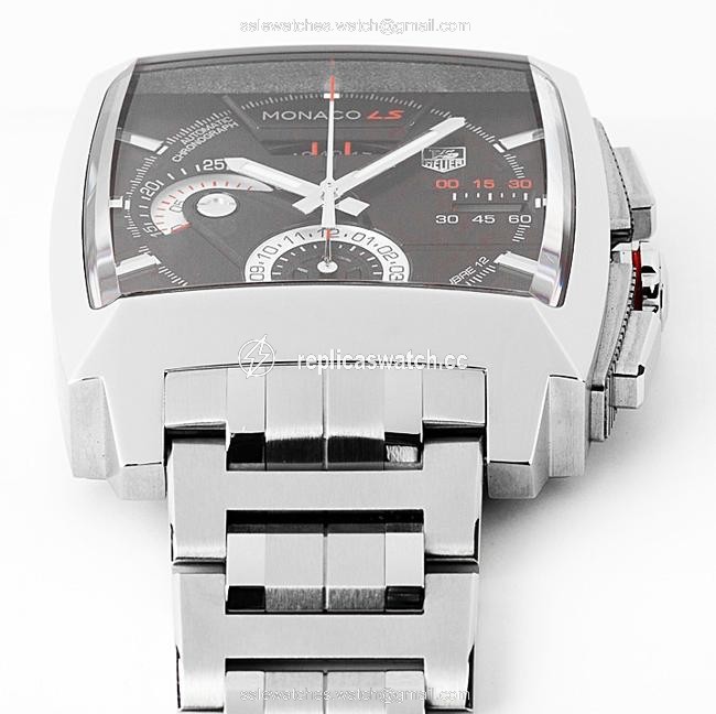 TAG Heuer "Monaco" Ls Chronograph with Black Dial Steel Bracelet Watch TAG Heuer "Monaco" Ls Chronograph with Black Dial Steel Bracelet Watch