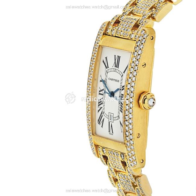 Cartier Yellow Gold Tank American 18k Date Automatic. Factory Diamond Watch Cartier Yellow Gold Tank American 18k Date Automatic. Factory Diamond Watch