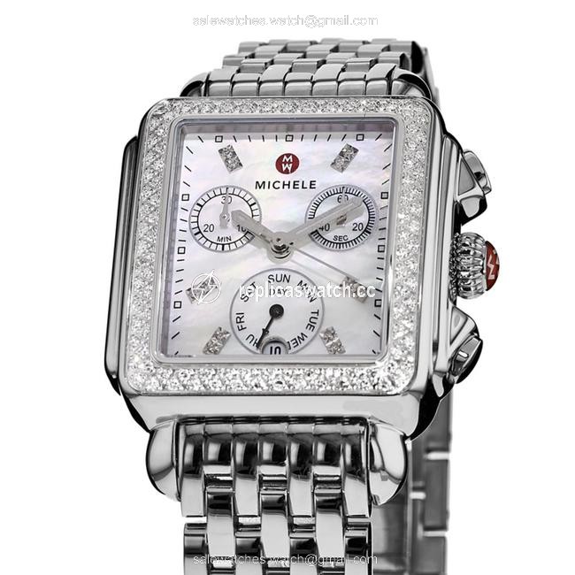 Michele Silver Deco Stainless Mother Of Pearl Diamond Mww06p000099 Watch Michele Silver Deco Stainless Mother Of Pearl Diamond Mww06p000099 Watch