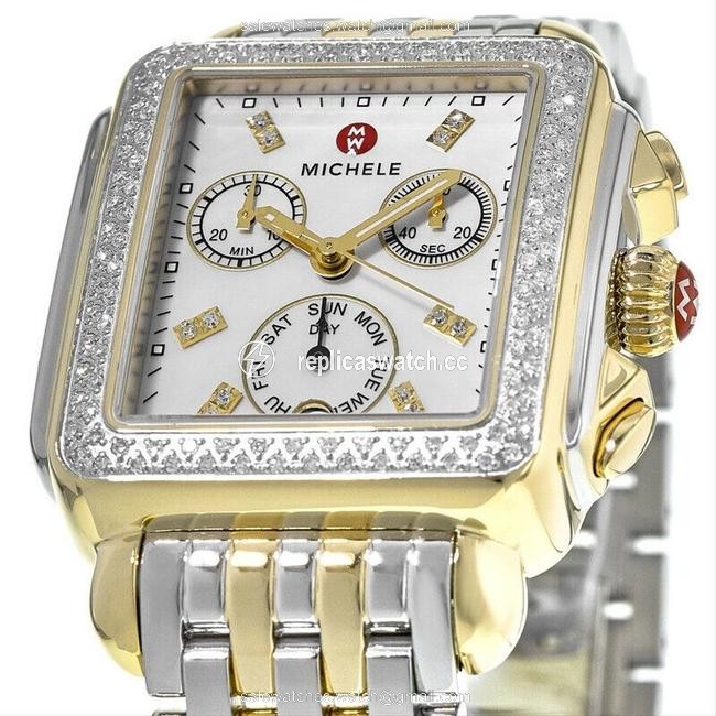 Michele Two Tone Deco 18k Gold Mother Of Pearl Diamond Mww06p000108 Watch Michele Two Tone Deco 18k Gold Mother Of Pearl Diamond Mww06p000108 Watch