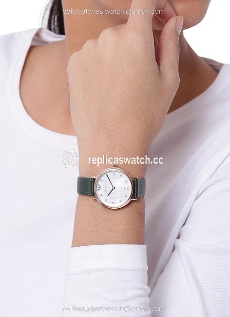 Emporio Armani Green Womens Two-hand Leather Ar11150 Watch Emporio Armani Green Womens Two-hand Leather Ar11150 Watch