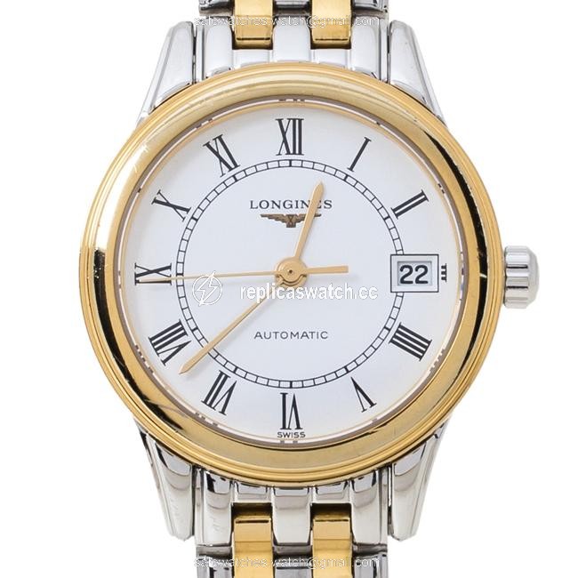 Longines White Two-tone Stainless Steel Flagship L4.274.3 Womens Wristwatch 26 Mm Watch Longines White Two-tone Stainless Steel Flagship L4.274.3 Womens Wristwatch 26 Mm Watch