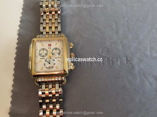 Michele Two Tone Gold and Silver Diamond Chronograph Watch Michele Two Tone Gold and Silver Diamond Chronograph Watch