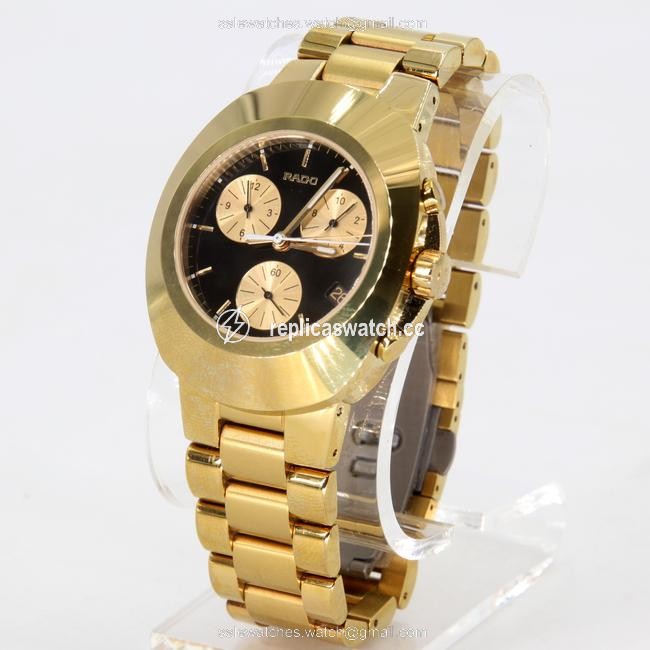 Rado Gold Diastar Chronograph Plated Black Dial Date Dial Oversize Watch Rado Gold Diastar Chronograph Plated Black Dial Date Dial Oversize Watch