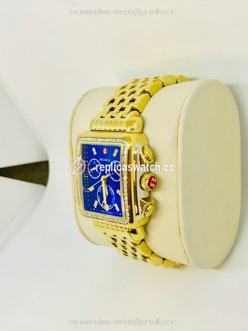 Michele Gold Blue Dial 1.02ct Deco Cobalt Twotone Mw06p00c9101 Custom Watch Michele Gold Blue Dial 1.02ct Deco Cobalt Twotone Mw06p00c9101 Custom Watch