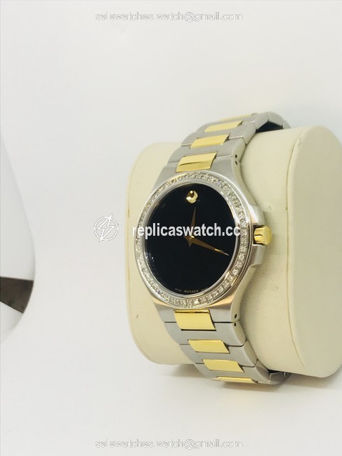 Movado Two Tone Black Dial 1.14ct Museum 011201036 Gold Stainless Steel Watch Movado Two Tone Black Dial 1.14ct Museum 011201036 Gold Stainless Steel Watch