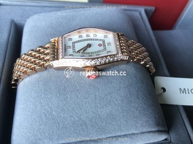 Michele Pink Gold Urban Coquette White Mop Diamond Dial Watch Michele Pink Gold Urban Coquette White Mop Diamond Dial Watch