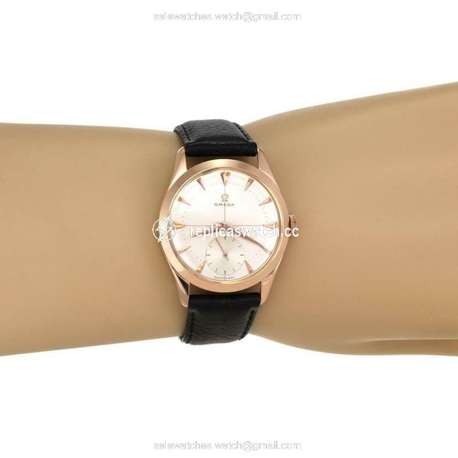 Omega 64413 Vintage 18k Rose Gold Hand Wind Mens Wrist Leather Band Watch Omega 64413 Vintage 18k Rose Gold Hand Wind Mens Wrist Leather Band Watch