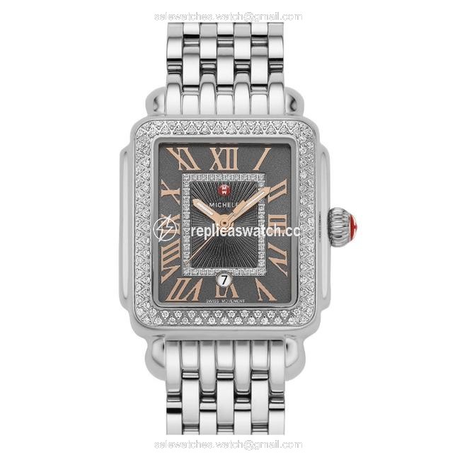 Michele Silver Stainless Steel Deco Madison Rose Gold Diamond Mww06g000005 Watch Michele Silver Stainless Steel Deco Madison Rose Gold Diamond Mww06g000005 Watch