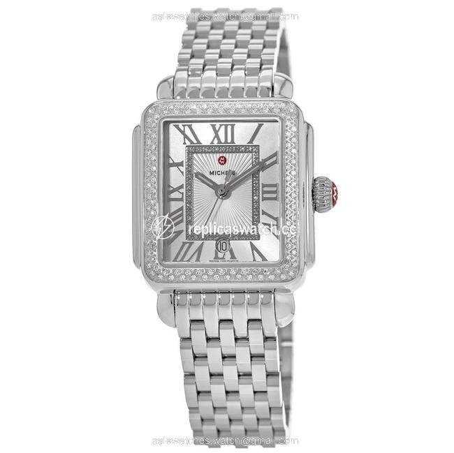 Michele Silver Deco Madison Stainless Sunray Diamond Dial Mww06t000163 Watch Michele Silver Deco Madison Stainless Sunray Diamond Dial Mww06t000163 Watch