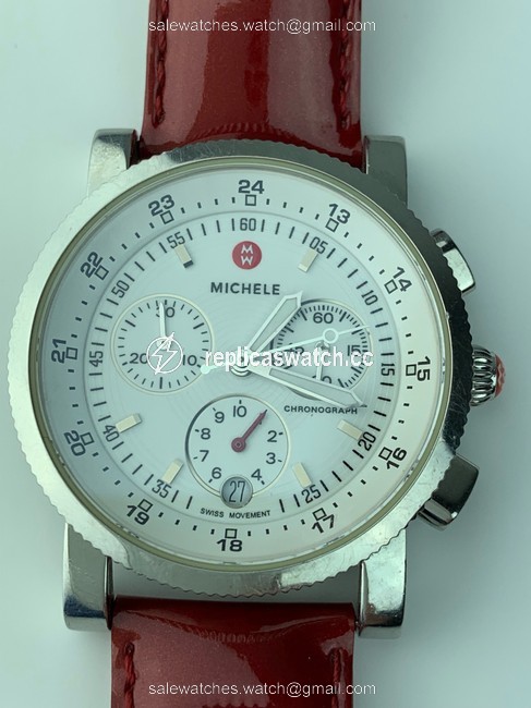 Michele White Saphire Stainless Steel Red Leather Strap B131 Watch Michele White Saphire Stainless Steel Red Leather Strap B131 Watch