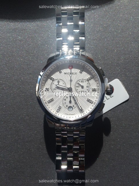 Michele Silver Uptown 28 Diamond Dial Case and Bracelet Watch Michele Silver Uptown 28 Diamond Dial Case and Bracelet Watch