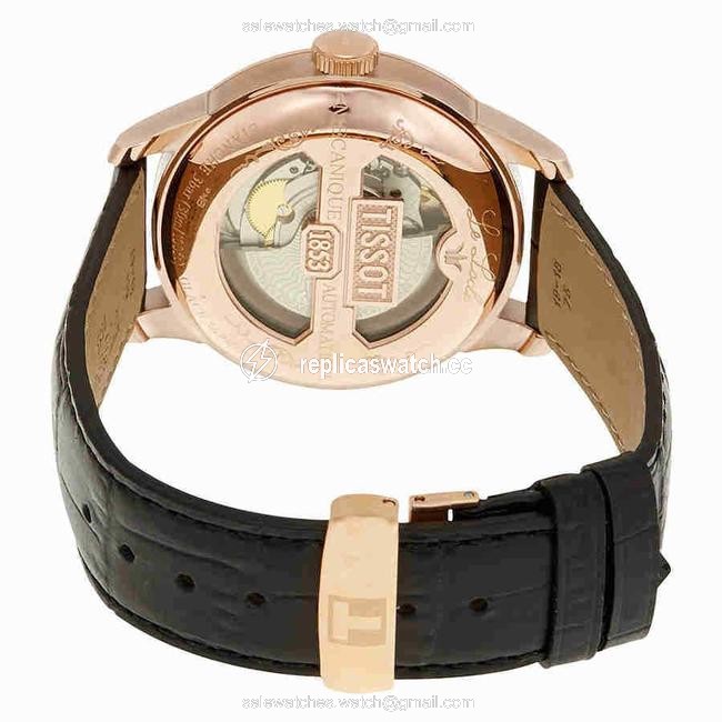 Tissot Rose Gold Tone Black Roman T-classic Numerals Date Dial Mens Leather Watch Tissot Rose Gold Tone Black Roman T-classic Numerals Date Dial Mens Leather Watch