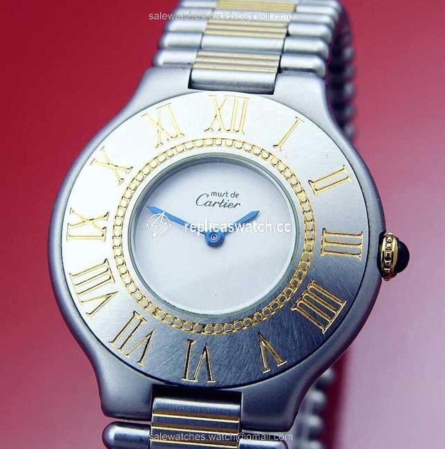Cartier Ivory with Blue Steel Hands W Midsize Must De 21c 18kgp & St.steel Quartz W/Bracelet Watch Cartier Ivory with Blue Steel Hands W Midsize Must De 21c 18kgp & St.steel Quartz W/Bracelet Watch
